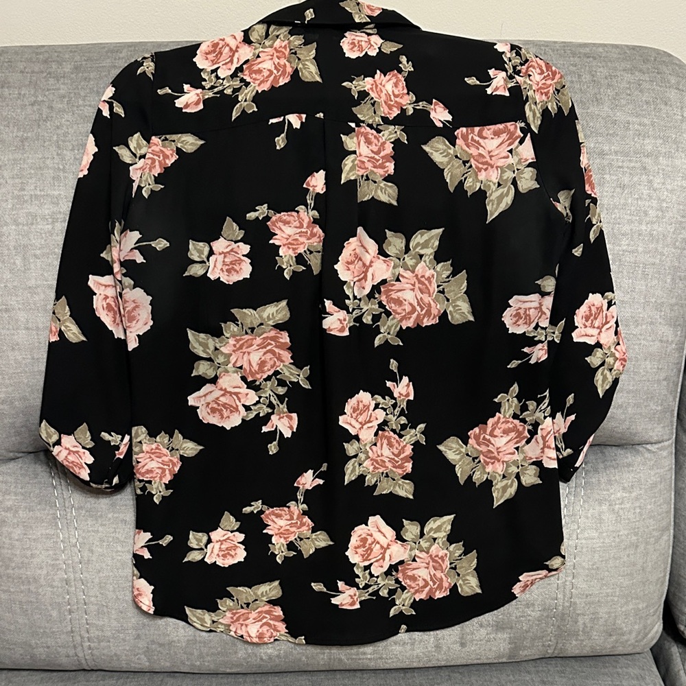 Apt. 9 Black Blouse with Pink Floral Design - Picture 3 of 3